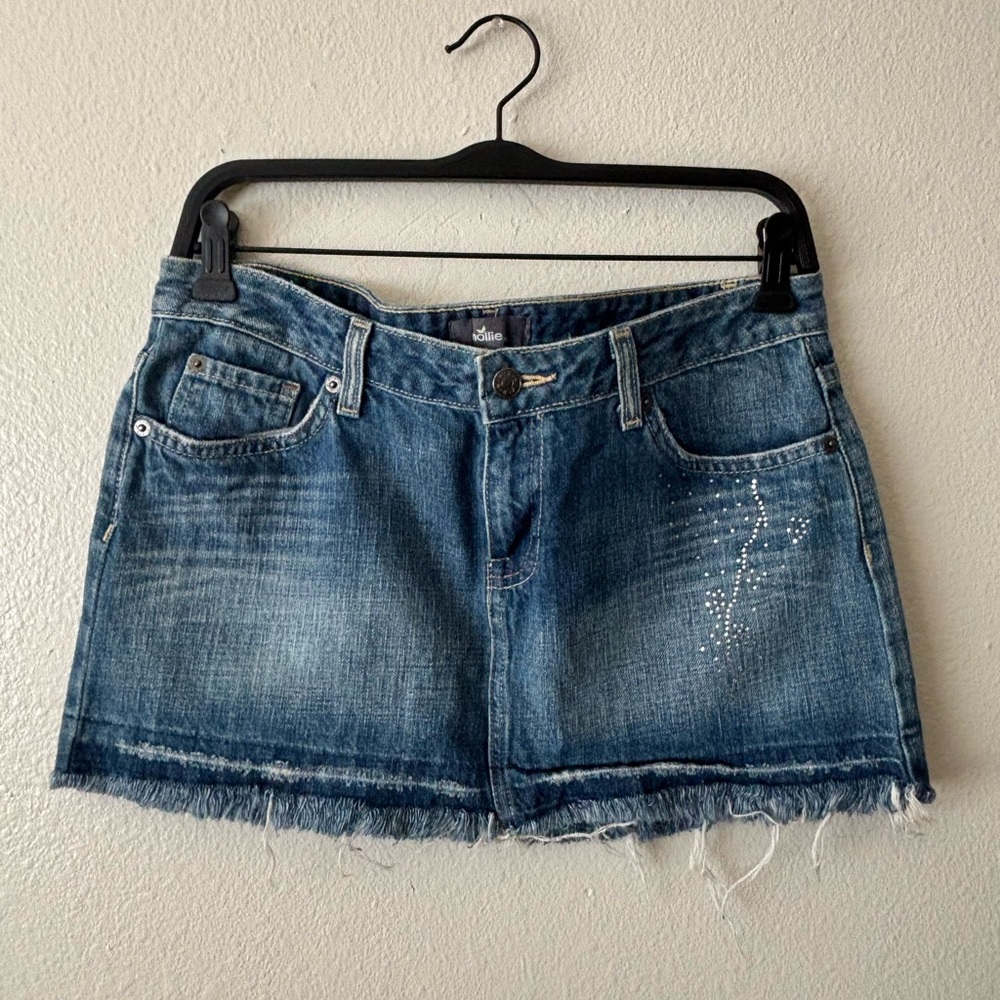 Nollie Blue Denim Mini Skirt with Frayed Hem